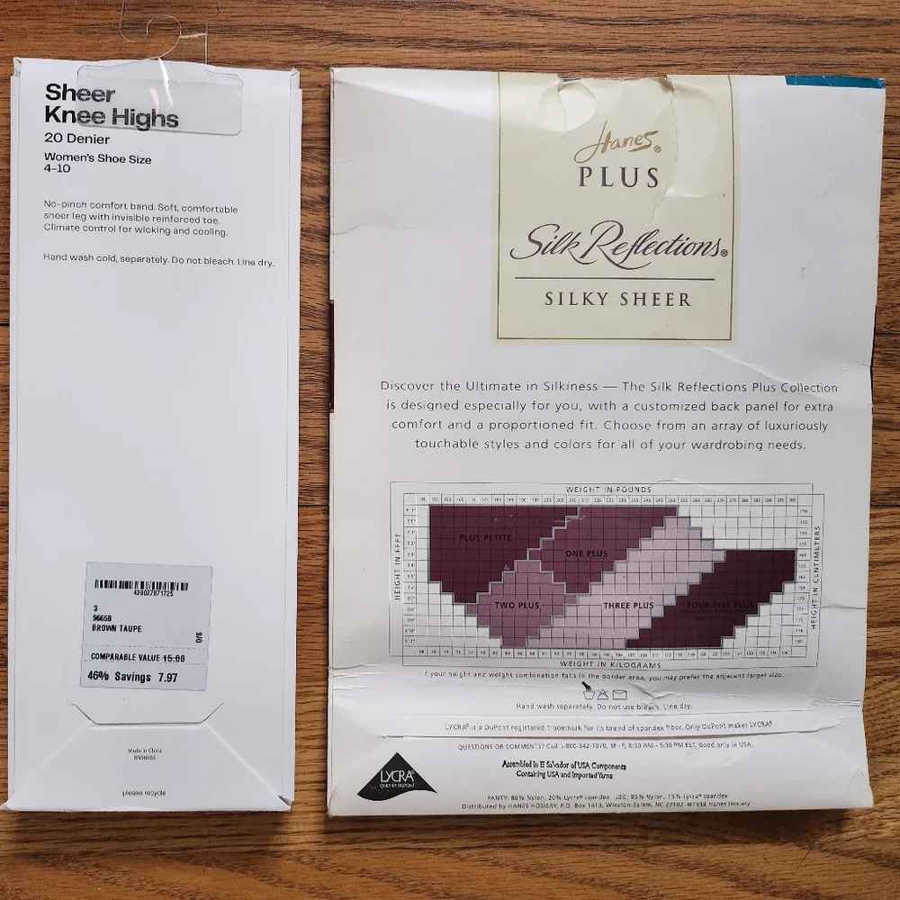 Hanes.Plus Silk Reflections Silky Sheer One Plus Black+ Knee Highs Brown Taupe
